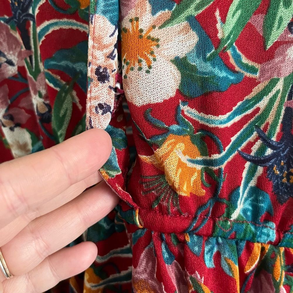 Vintage 1970s Samuel Blue Tropical Floral Midi Dress Dagger Collar - Picture 10 of 15